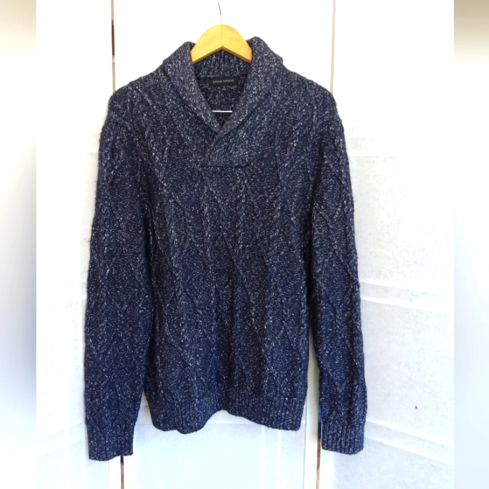 Banana Republic shawl collar blue heavy knit yak wool blend sweater